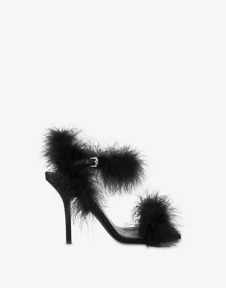 Sandalias de satén con plumas