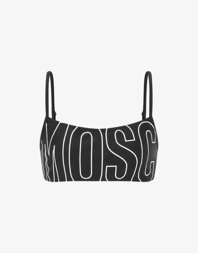 Top de bikini bandeau con logotipo de goma