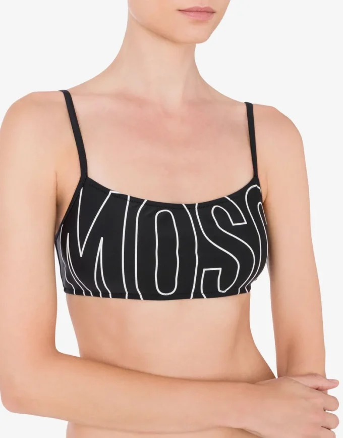 Top de bikini bandeau con logotipo de goma
