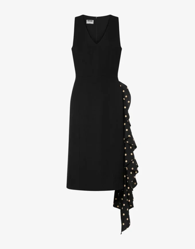 Vestido diagonal de mezcla de lana con lunares