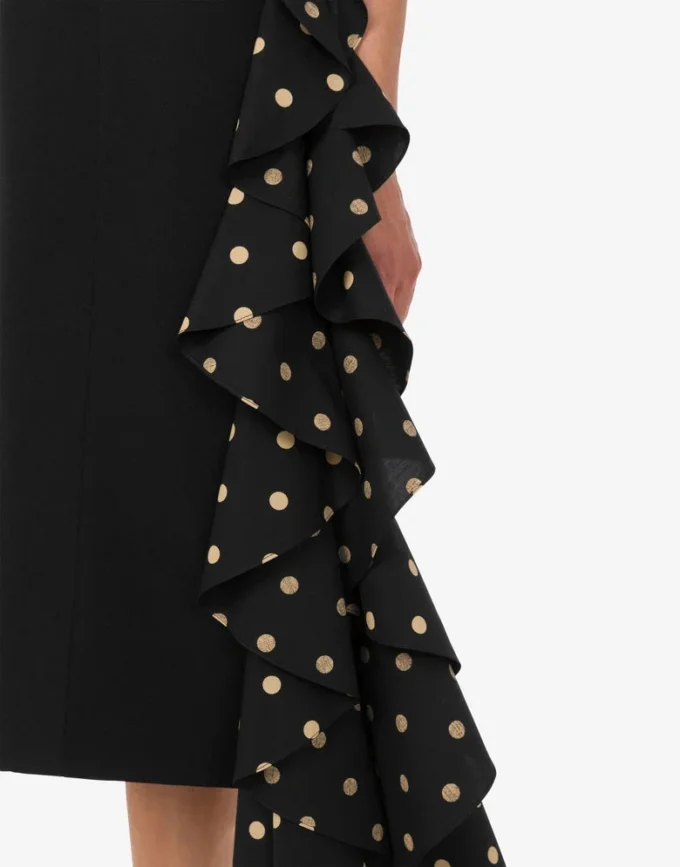 Vestido diagonal de mezcla de lana con lunares