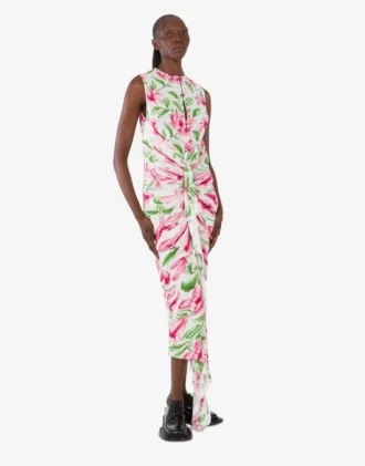 Vestido estampado de crepé de China