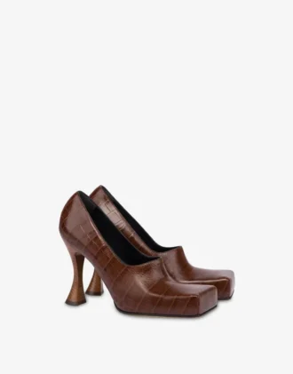 Zapatos de tacón de piel de becerro con estampado de cocodrilo